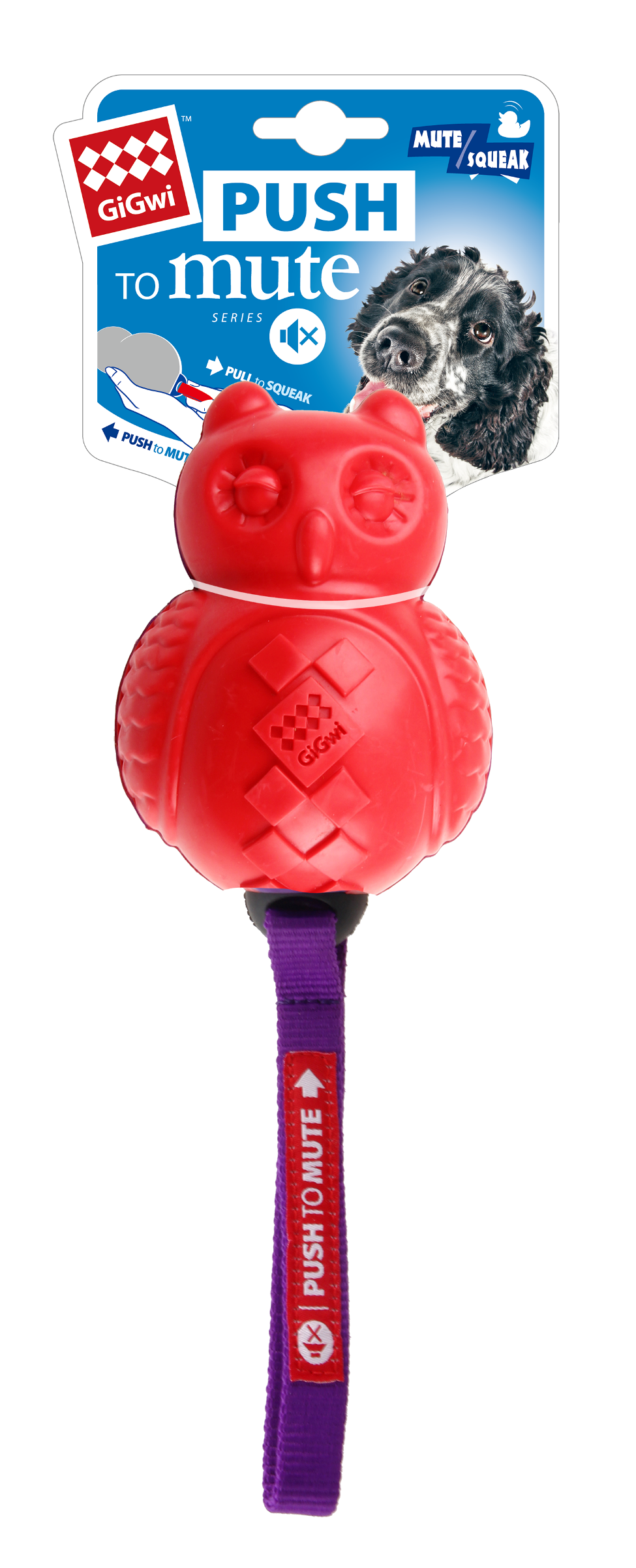 Gigwi Push To Mute Owl Solid Dog Toy Red/Purple