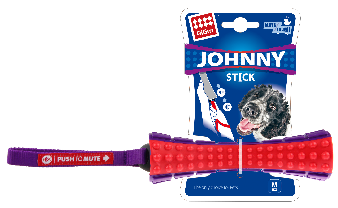 Gigwi Push To Mute Johnny Stick With Solid Transparent Red/Purple