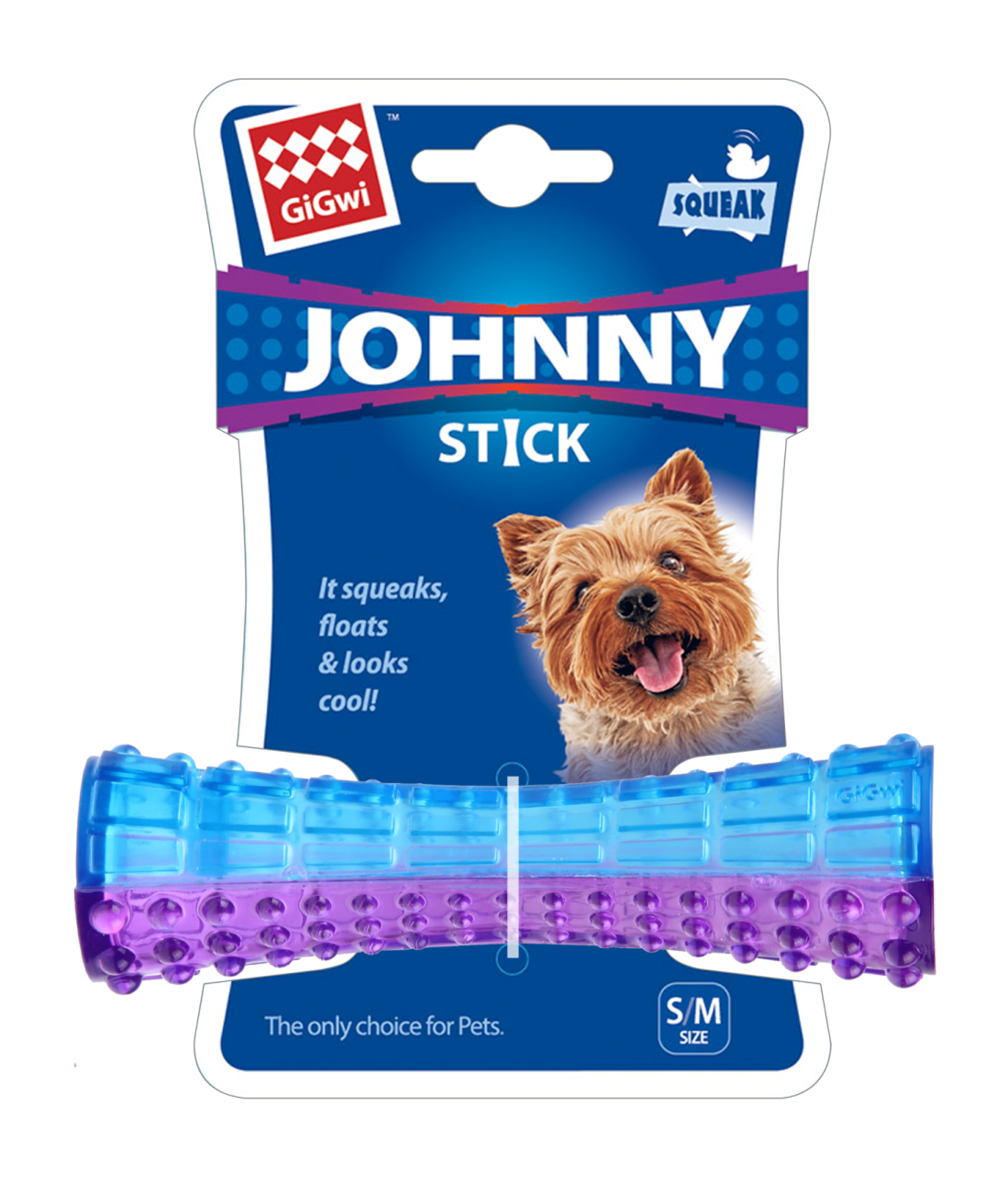 Gigwi Johnny Stick Squeak Transparent Solid Small/Medium Dog Toy Blue/Purple