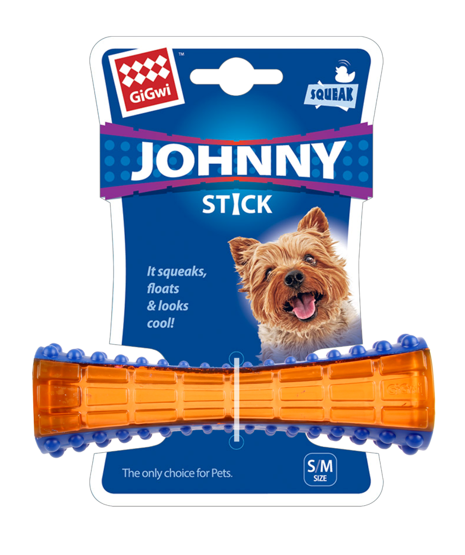 Gigwi Johnny Stick Squeak Transparent Solid Small/Medium Dog Toy Blue/Orange