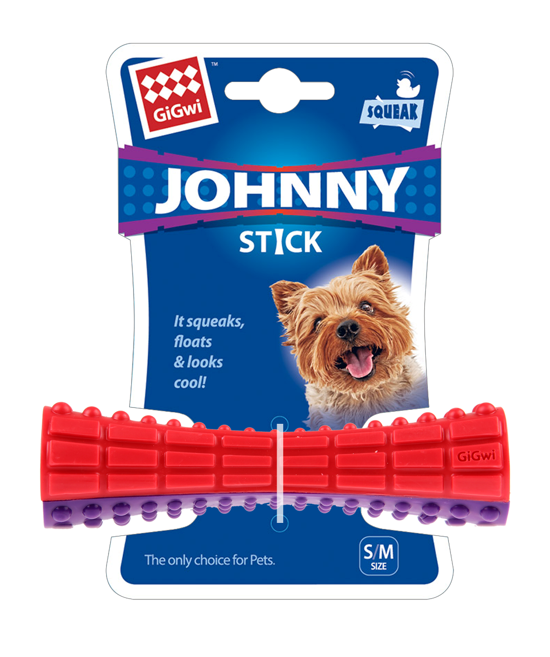 Gigwi Johnny Stick Squeak  Solid Small/Medium Dog Toy Red/Purple