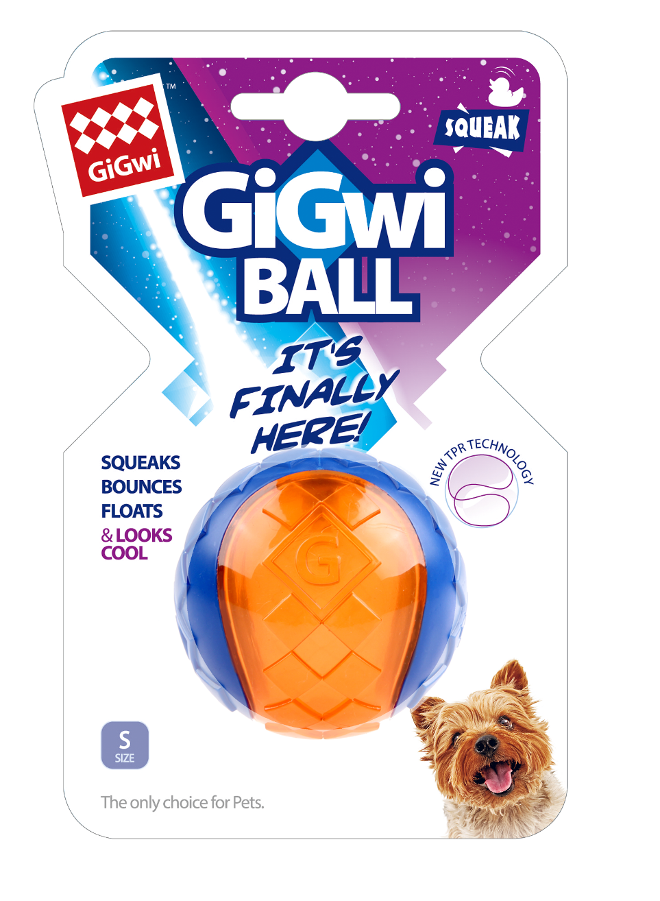Gigwi Ball Squeaker Solid/Transparent Blue Orange Dog Toy