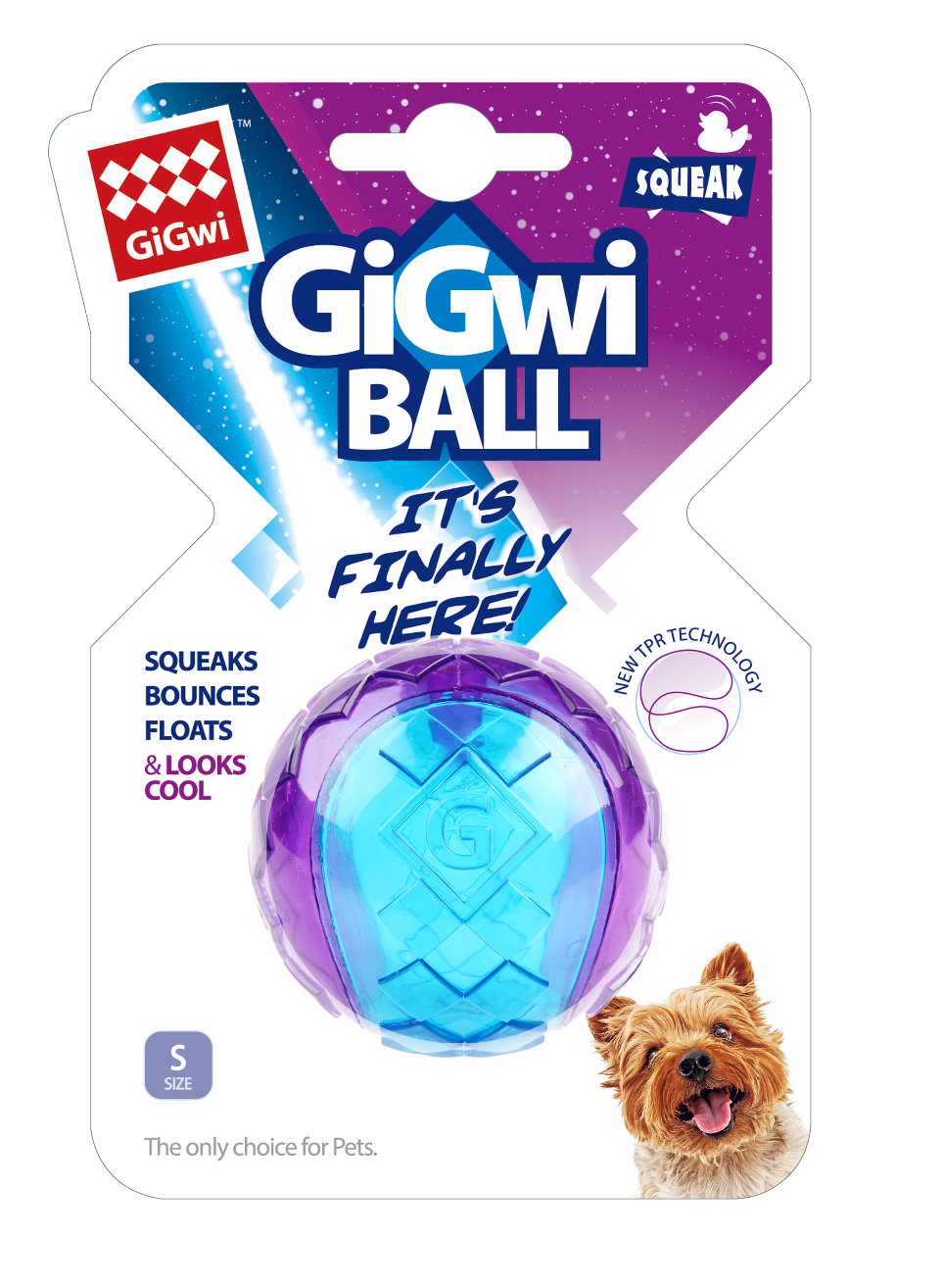 Gigwi Ball Squeaker Solid/Transparent Purple Blue Dog Toy