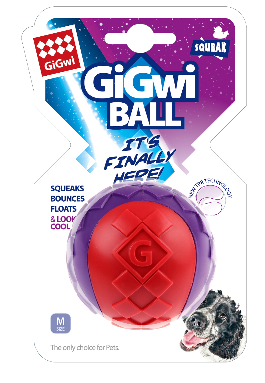 Gigwi Ball Squeaker Solid Red Purple Dog Toy