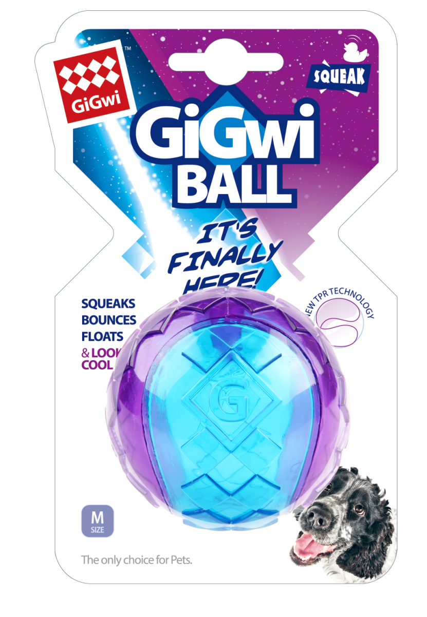 Gigwi Ball Squeaker Transparent Purple Blue Dog Toy