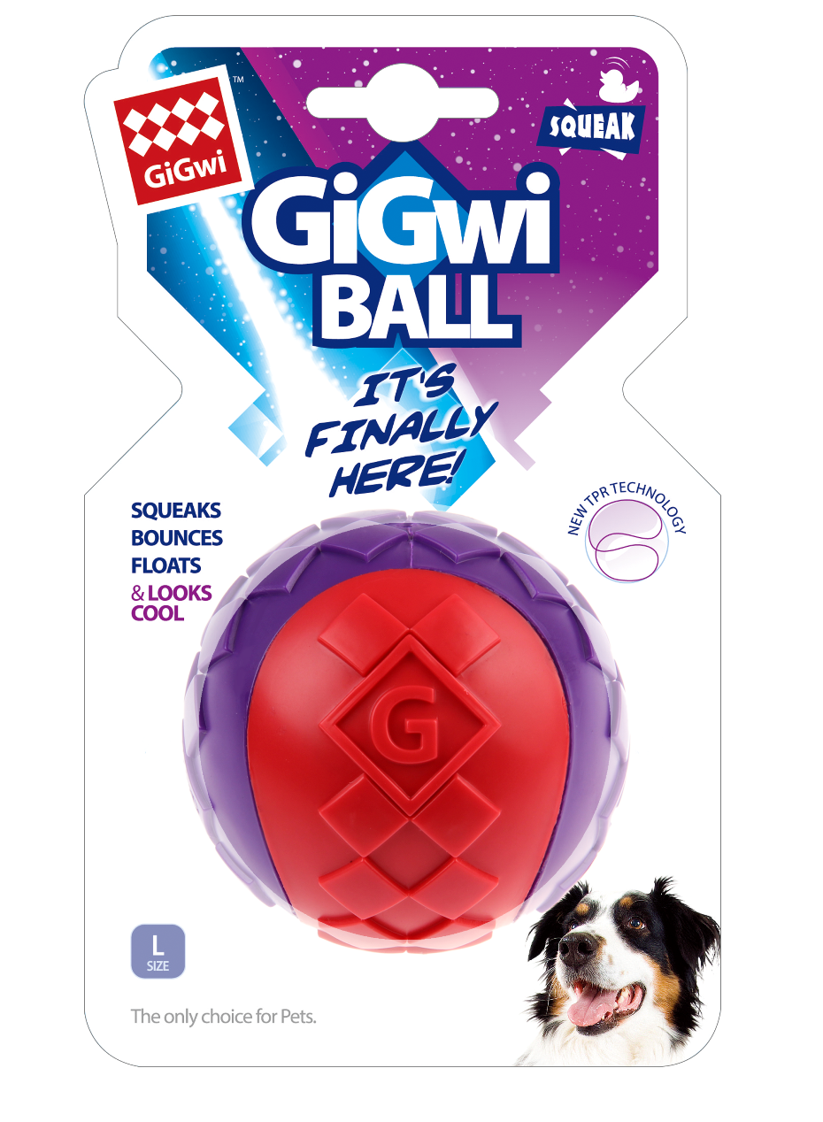 Gigwi Ball Squeaker Transparent Red Purple Dog Toy