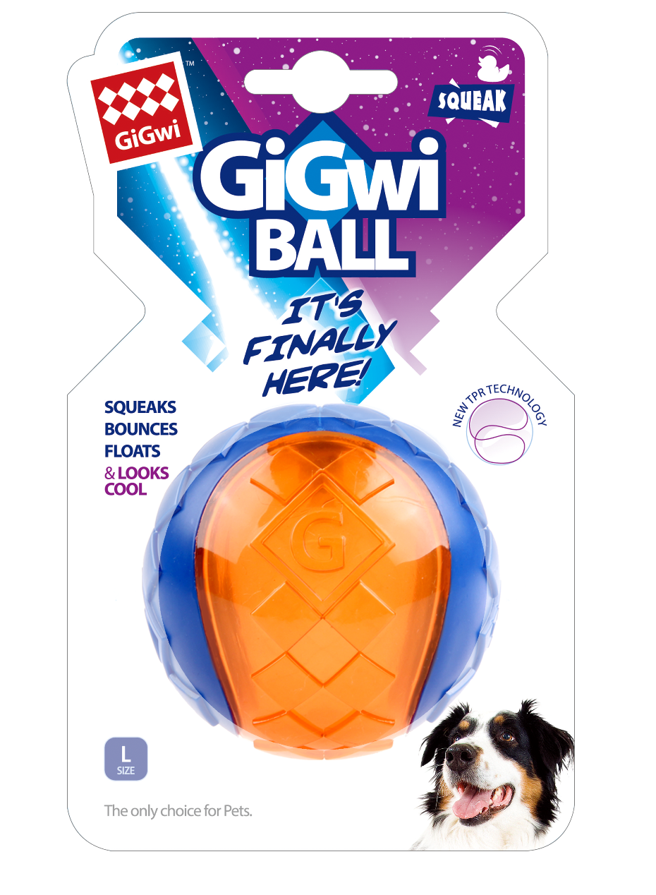 Gigwi Ball Squeaker Transparent Blue Orange Dog Toy