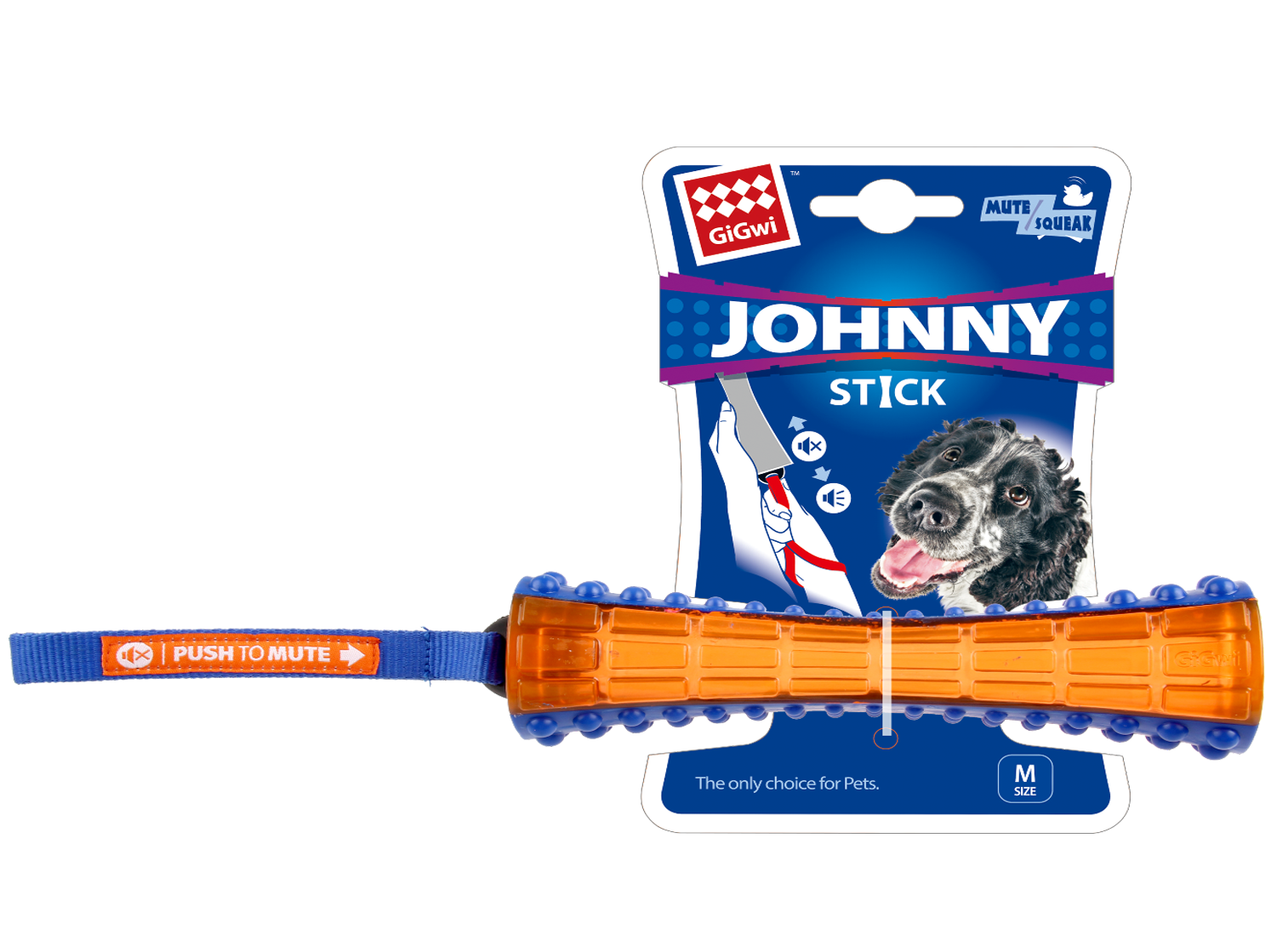 Gigwi Push To Mute Johnny Stick  With Solid Transparent Blue/Orange
