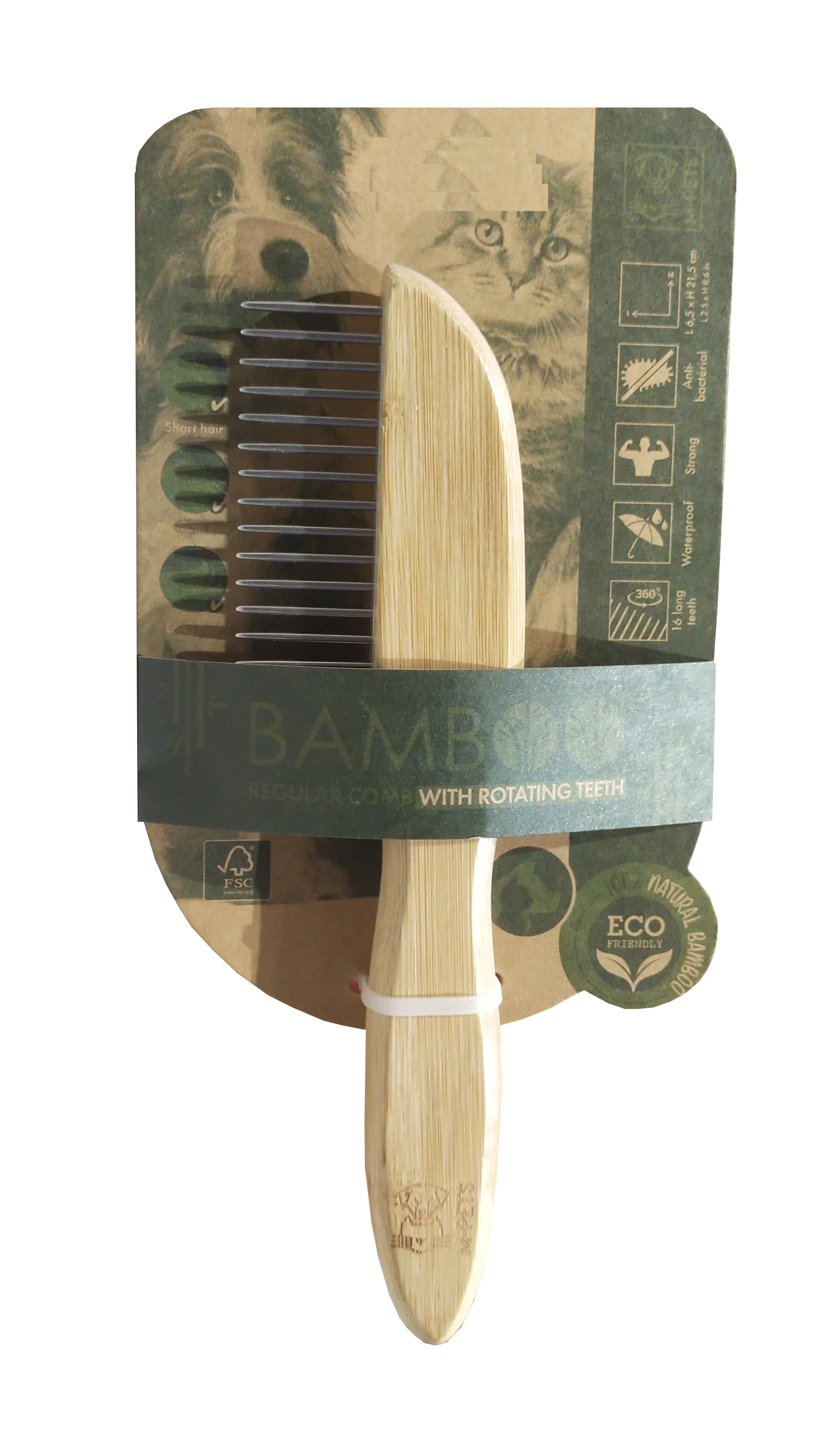 M PETS Bamboo regular Comb With Rotating teeth 16